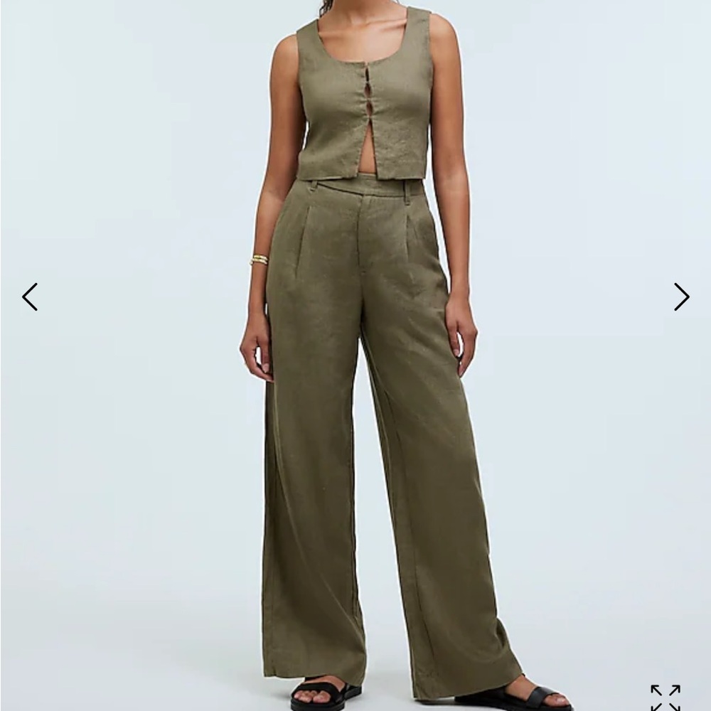 Madewell linen green set - crop top and harlow pant